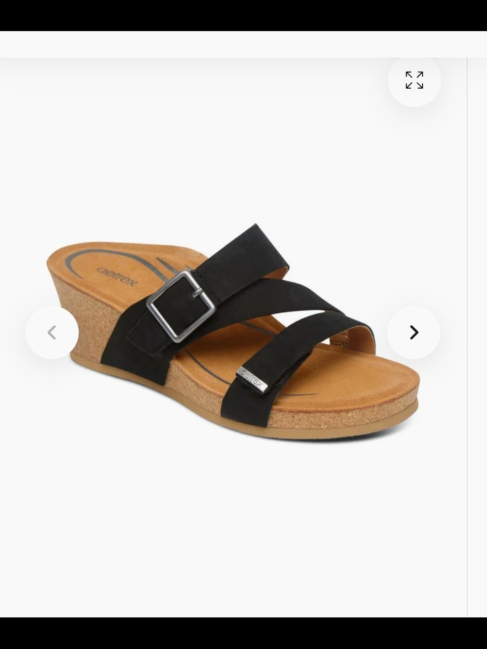 Aetrex Kimmy Black Cork Wedge Slide Sandal  38 EU/7.5-8 US
